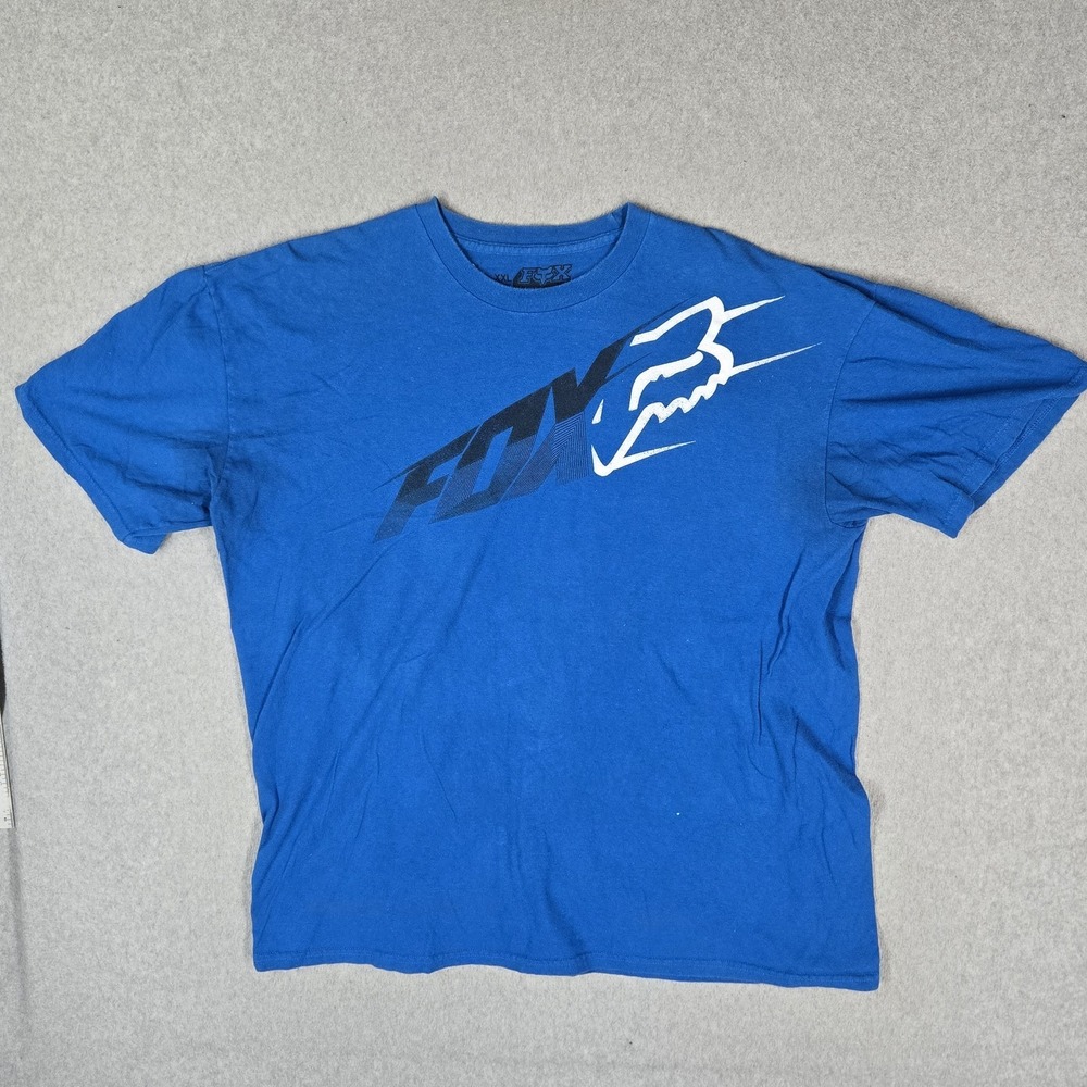 Fox Racing Men Shirt XXL Blue Y2K Big Graphic Logo Grunge Short Sleeve READ